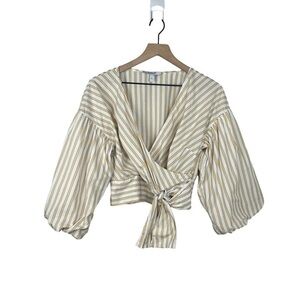 Derek Lam 10 Crosby Bell Sleeve Cropped Tie Waist Striped Top